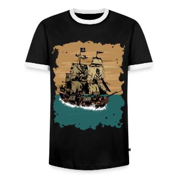 Piratenschiff - Männer Kontrast-T-Shirt - Schwarz/Weiß - Vorne - AI Model Female 172 light (172cm) & AI Model Male 178 light (178cm)