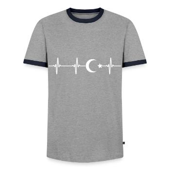Turkey Turkish Heart Rate Islam Gift - Men's Ringer Shirt - grey/navy  - Front - AI Model Female 172 light (172cm) & AI Model Male 178 light (178cm)