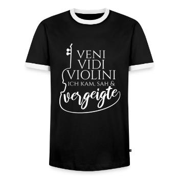 Veni Vidi Violini Ich kam sah und vergeigte Geige - Männer Kontrast-T-Shirt - Schwarz/Weiß - Vorne - AI Model Female 172 light (172cm) & AI Model Male 178 light (178cm)