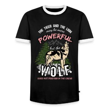 Wolf quote saying lion and tiger circus - Men's Ringer Shirt - black/white - Front - AI Model Female 172 light (172cm) & AI Model Male 178 light (178cm)