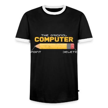 Cool Retro Computer Funny Sayings Gift Idea - Men's Ringer Shirt - black/white - Front - AI Model Female 172 light (172cm) & AI Model Male 178 light (178cm)