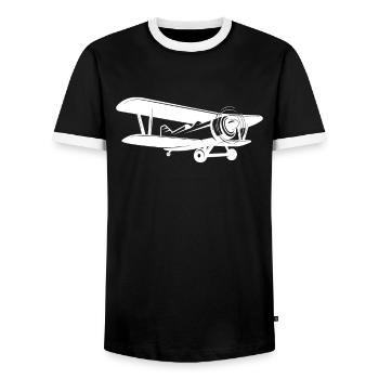 Airplane Propeller Biplane T-Shirt - Men's Ringer Shirt - black/white - Front - AI Model Female 172 light (172cm) & AI Model Male 178 light (178cm)