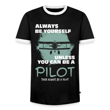 Pilot - Men's Ringer Shirt - black/white - Front - AI Model Female 172 light (172cm) & AI Model Male 178 light (178cm)
