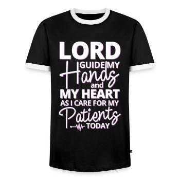 Senior Caregiver Engel Nursing Care Nursing Home - Men's Ringer Shirt - black/white - Front - AI Model Female 172 light (172cm) & AI Model Male 178 light (178cm)