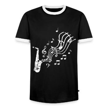 Vintage Retro Saxophone Saxophone Music Musicians - Men's Ringer Shirt - black/white - Front - AI Model Female 172 light (172cm) & AI Model Male 178 light (178cm)