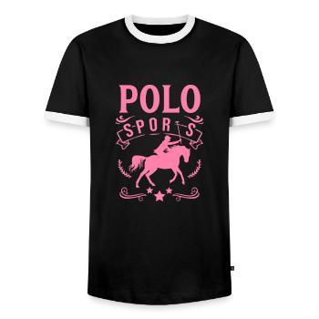 Polo Sport Horse Horse Polo Riding Rider - Men's Ringer Shirt - black/white - Front - AI Model Female 172 light (172cm) & AI Model Male 178 light (178cm)