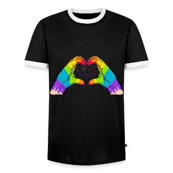 LGBT CSD Christopher Streetday Regenbogen Herz - Männer Kontrast-T-Shirt - Schwarz/Weiß - Vorne - AI Model Female 172 light (172cm) & AI Model Male 178 light (178cm)