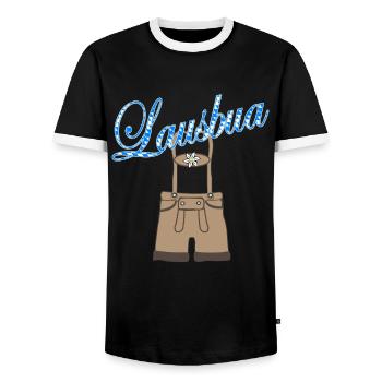 Lausbua with leather pants - Men's Ringer Shirt - black/white - Front - AI Model Female 172 light (172cm) & AI Model Male 178 light (178cm)