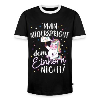 Einhorn Unicorn Spruch Fuck You - Männer Kontrast-T-Shirt - Schwarz/Weiß - Vorne - AI Model Female 172 light (172cm) & AI Model Male 178 light (178cm)