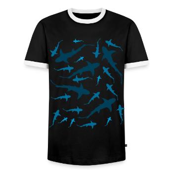 Shark aquarium - Men's Ringer Shirt - black/white - Front - AI Model Female 172 light (172cm) & AI Model Male 178 light (178cm)