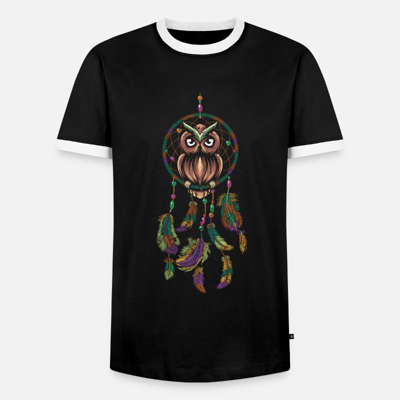 Eule Traumfänger - Männer Kontrast-T-Shirt - Schwarz/Weiß