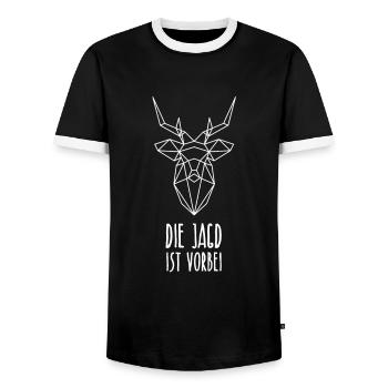 JGA: The hunt is over - Men's Ringer Shirt - black/white - Front - AI Model Female 172 light (172cm) & AI Model Male 178 light (178cm)
