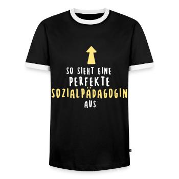 Sozialpädagogin Soziale Arbeit Sozialpädagogik - Männer Kontrast-T-Shirt - Schwarz/Weiß - Vorne - AI Model Female 172 light (172cm) & AI Model Male 178 light (178cm)