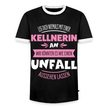 Kellnerin - Männer Kontrast-T-Shirt - Schwarz/Weiß - Vorne - AI Model Female 172 light (172cm) & AI Model Male 178 light (178cm)