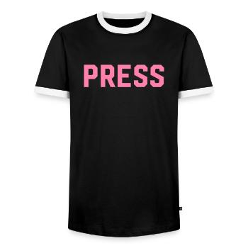 Presse Journaliste Journaliste Auteur Journalisme - T-shirt contrasté Homme - noir/blanc - Devant - AI Model Female 172 light (172cm) & AI Model Male 178 light (178cm)