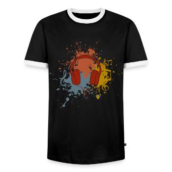 Headphones retro music - Men's Ringer Shirt - black/white - Front - AI Model Female 172 light (172cm) & AI Model Male 178 light (178cm)