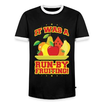Run by fruiting - Men's Ringer Shirt - black/white - Front - AI Model Female 172 light (172cm) & AI Model Male 178 light (178cm)