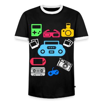 90s 90s party 90s fashion 90s outfit - Men's Ringer Shirt - black/white - Front - AI Model Female 172 light (172cm) & AI Model Male 178 light (178cm)