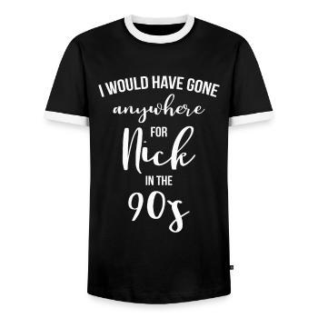 Années 90 Années 90 NINE MUSIC BEST BOYBAND BOY BAND FAN - T-shirt contrasté Homme - noir/blanc - Devant - AI Model Female 172 light (172cm) & AI Model Male 178 light (178cm)