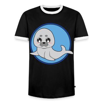Otarie phoque mignonne - T-shirt contrasté Homme - noir/blanc - Devant - AI Model Female 172 light (172cm) & AI Model Male 178 light (178cm)