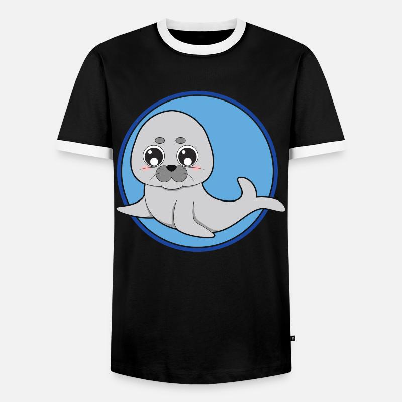Seelöwe Robbe niedlich - Männer Kontrast-T-Shirt - Schwarz/Weiß