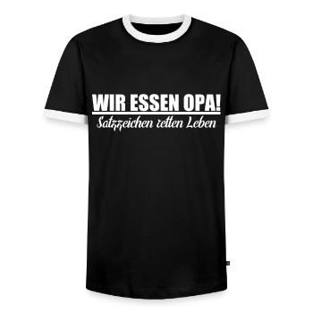 Wir essen Opa Lehrer Spruch Shirt - Männer Kontrast-T-Shirt - Schwarz/Weiß - Vorne - AI Model Female 172 light (172cm) & AI Model Male 178 light (178cm)
