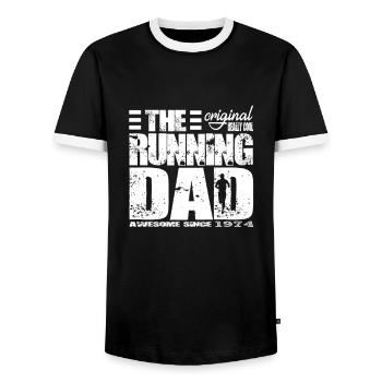1974 - The Running Dad - Männer Kontrast-T-Shirt - Schwarz/Weiß - Vorne - AI Model Female 172 light (172cm) & AI Model Male 178 light (178cm)