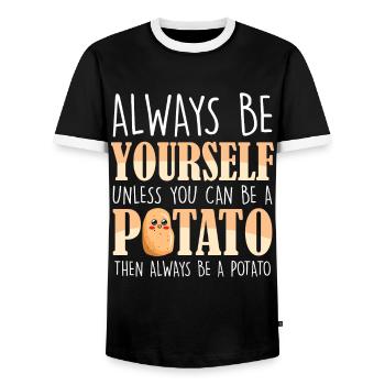 Always be a potato - potato plant farmer - Men's Ringer Shirt - black/white - Front - AI Model Female 172 light (172cm) & AI Model Male 178 light (178cm)