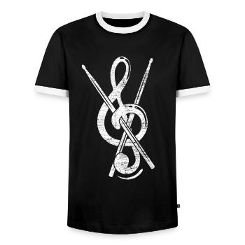 Notenschlüssel Schlagzeug Drumsticks - Männer Kontrast-T-Shirt - Schwarz/Weiß - Vorne - AI Model Female 172 light (172cm) & AI Model Male 178 light (178cm)