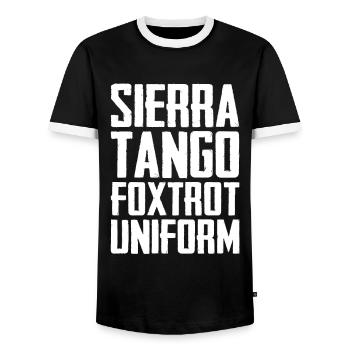 Sierra Tango Uniforme Foxtrot Ferme La Baise - T-shirt contrasté Homme - noir/blanc - Devant - AI Model Female 172 light (172cm) & AI Model Male 178 light (178cm)