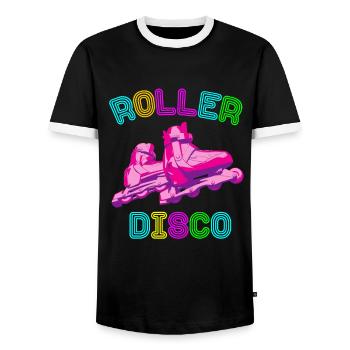 Roller Disco Roller Patins à roulettes Rétro 70s 80s - T-shirt contrasté Homme - noir/blanc - Devant - AI Model Female 172 light (172cm) & AI Model Male 178 light (178cm)