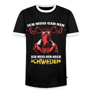Schweden Urlaubs Shirt mit Schwedischen Elch Fahne - Männer Kontrast-T-Shirt - Schwarz/Weiß - Vorne - AI Model Female 172 light (172cm) & AI Model Male 178 light (178cm)