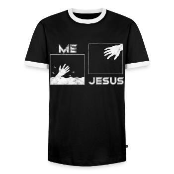 Jesus Bibel Rettung - Männer Kontrast-T-Shirt - Schwarz/Weiß - Vorne - AI Model Female 172 light (172cm) & AI Model Male 178 light (178cm)
