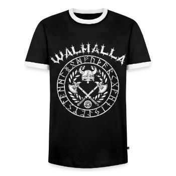 Viking Walhalla in the runic circle - Men's Ringer Shirt - black/white - Front - AI Model Female 172 light (172cm) & AI Model Male 178 light (178cm)