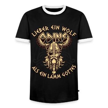 Lamm Gottes Wolf Odins Geschenk - Männer Kontrast-T-Shirt - Schwarz/Weiß - Vorne - AI Model Female 172 light (172cm) & AI Model Male 178 light (178cm)