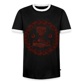 Thor Hammer Mjölnir Mjolnir in the Rune Circle - Men's Ringer Shirt - black/white - Front - AI Model Female 172 light (172cm) & AI Model Male 178 light (178cm)