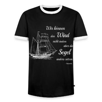 Wir Können Den Wind Nicht Ändern Aristoteles Zitat - Männer Kontrast-T-Shirt - Schwarz/Weiß - Vorne - AI Model Female 172 light (172cm) & AI Model Male 178 light (178cm)