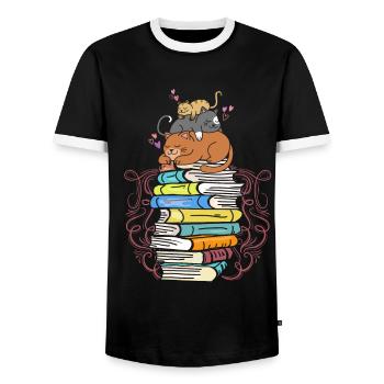 Cats reading - Men's Ringer Shirt - black/white - Front - AI Model Female 172 light (172cm) & AI Model Male 178 light (178cm)