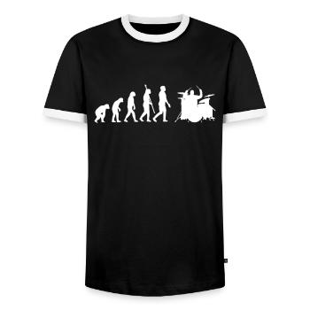 Drummer Evolution Development Drums - Men's Ringer Shirt - black/white - Front - AI Model Female 172 light (172cm) & AI Model Male 178 light (178cm)