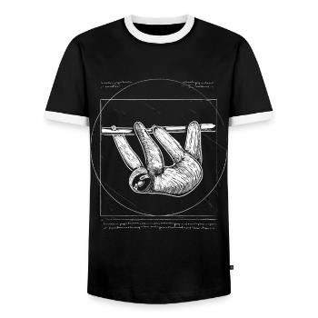 Vitruvian sloth image illustration - Men's Ringer Shirt - black/white - Front - AI Model Female 172 light (172cm) & AI Model Male 178 light (178cm)