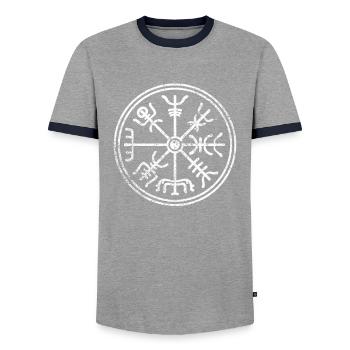 Viking compass symbols signs - Men's Ringer Shirt - grey/navy  - Front - AI Model Female 172 light (172cm) & AI Model Male 178 light (178cm)