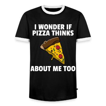 Pizza Pizzer Pizzeria Italien Salami Käse Geschenk - Männer Kontrast-T-Shirt - Schwarz/Weiß - Vorne - AI Model Female 172 light (172cm) & AI Model Male 178 light (178cm)