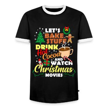 Christmas Cocoa Hot Chocolate Hot Chocolate - Men's Ringer Shirt - black/white - Front - AI Model Female 172 light (172cm) & AI Model Male 178 light (178cm)