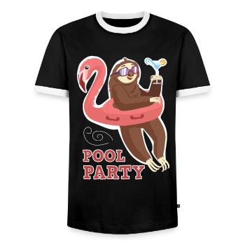 Pool Party Faultier aufblasbarer Flamingo Faultier - Männer Kontrast-T-Shirt - Schwarz/Weiß - Vorne - AI Model Female 172 light (172cm) & AI Model Male 178 light (178cm)