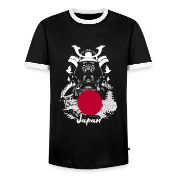 Japan Samurai - Men's Ringer Shirt - black/white - Front - AI Model Female 172 light (172cm) & AI Model Male 178 light (178cm)