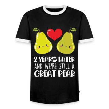 2ème cadeau d'anniversaire de mariage Couple marié poire - T-shirt contrasté Homme - noir/blanc - Devant - AI Model Female 172 light (172cm) & AI Model Male 178 light (178cm)
