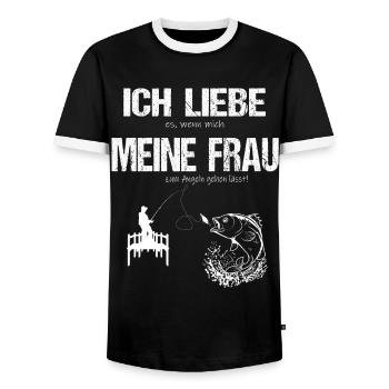 Ich liebe es wenn meine Frau mich Angeln lässt - Männer Kontrast-T-Shirt - Schwarz/Weiß - Vorne - AI Model Female 172 light (172cm) & AI Model Male 178 light (178cm)