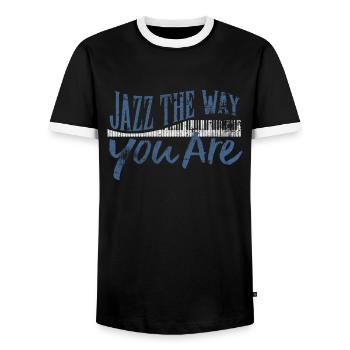 Jazz Klavier - Männer Kontrast-T-Shirt - Schwarz/Weiß - Vorne - AI Model Female 172 light (172cm) & AI Model Male 178 light (178cm)
