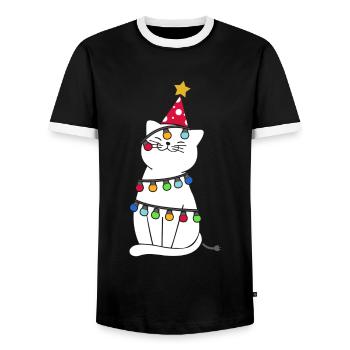Christmas cat - Men's Ringer Shirt - black/white - Front - AI Model Female 172 light (172cm) & AI Model Male 178 light (178cm)