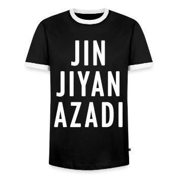 JIN JYAN AZADI - T-shirt contrasté Homme - noir/blanc - Devant - AI Model Female 172 light (172cm) & AI Model Male 178 light (178cm)